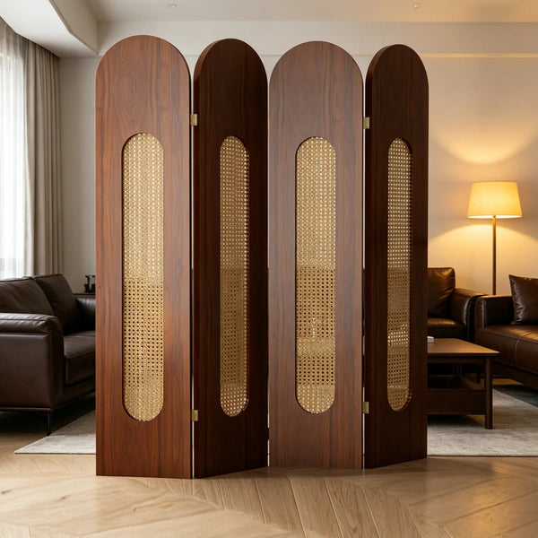 Vintage-Style Imitation Rattan Folding Room Divider  Wooden Bazar