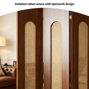 Vintage-Style Imitation Rattan Folding Room Divider  Wooden Bazar