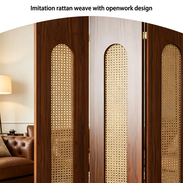 Vintage-Style Imitation Rattan Folding Room Divider  Wooden Bazar