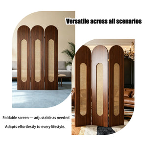 Vintage-Style Imitation Rattan Folding Room Divider  Wooden Bazar