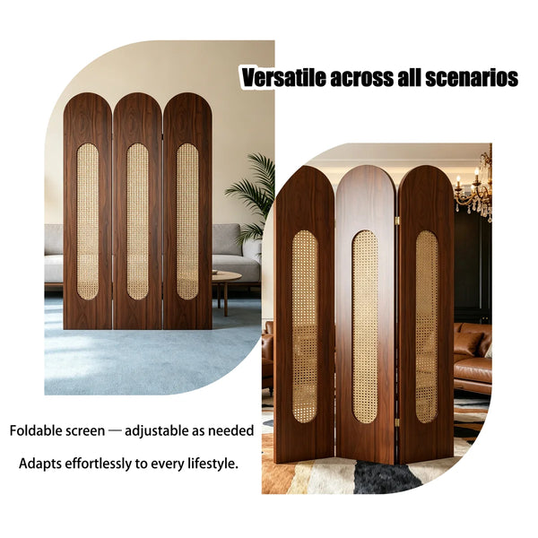 Vintage-Style Imitation Rattan Folding Room Divider  Wooden Bazar