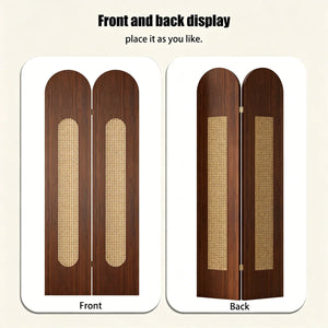 Vintage-Style Imitation Rattan Folding Room Divider  Wooden Bazar