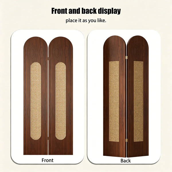 Vintage-Style Imitation Rattan Folding Room Divider  Wooden Bazar