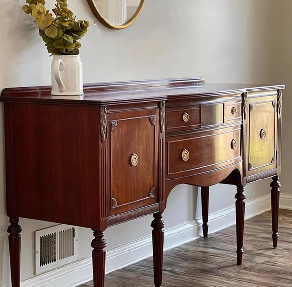 Vintage Multi-Drawer Console Cabinet with Fluted Legs for Entryway & Hallway  Wooden Bazar