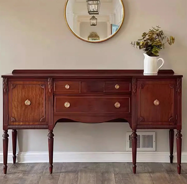 Vintage Multi-Drawer Console Cabinet with Fluted Legs for Entryway & Hallway  Wooden Bazar