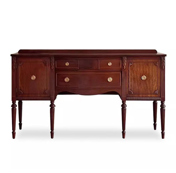 Vintage Multi-Drawer Console Cabinet with Fluted Legs for Entryway & Hallway  Wooden Bazar