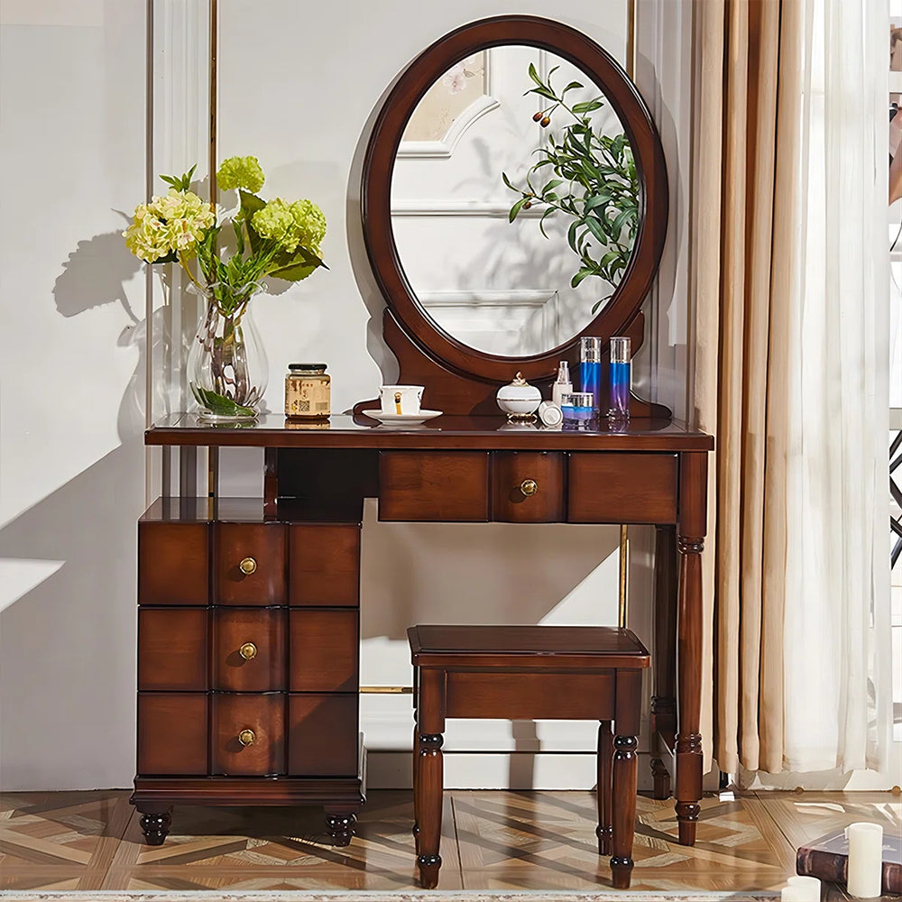 Vintage Multifunctional Solid Wood Vanity Table with Storage  Wooden Bazar