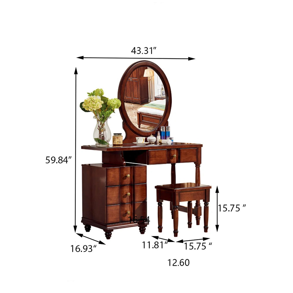 Vintage Multifunctional Solid Wood Vanity Table with Storage  Wooden Bazar