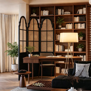 Solid Wood Rattan Foldable Movable Privacy Screen  Wooden Bazar