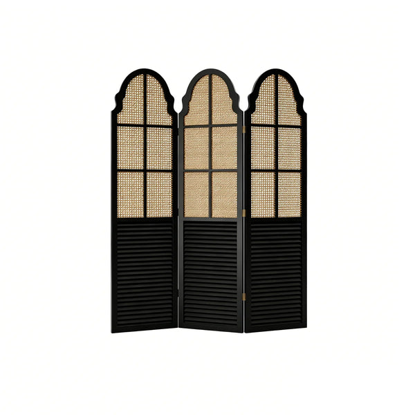 Solid Wood Rattan Foldable Movable Privacy Screen  Wooden Bazar