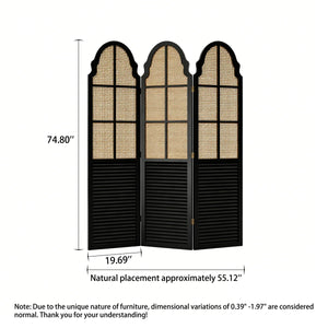 Solid Wood Rattan Foldable Movable Privacy Screen  Wooden Bazar