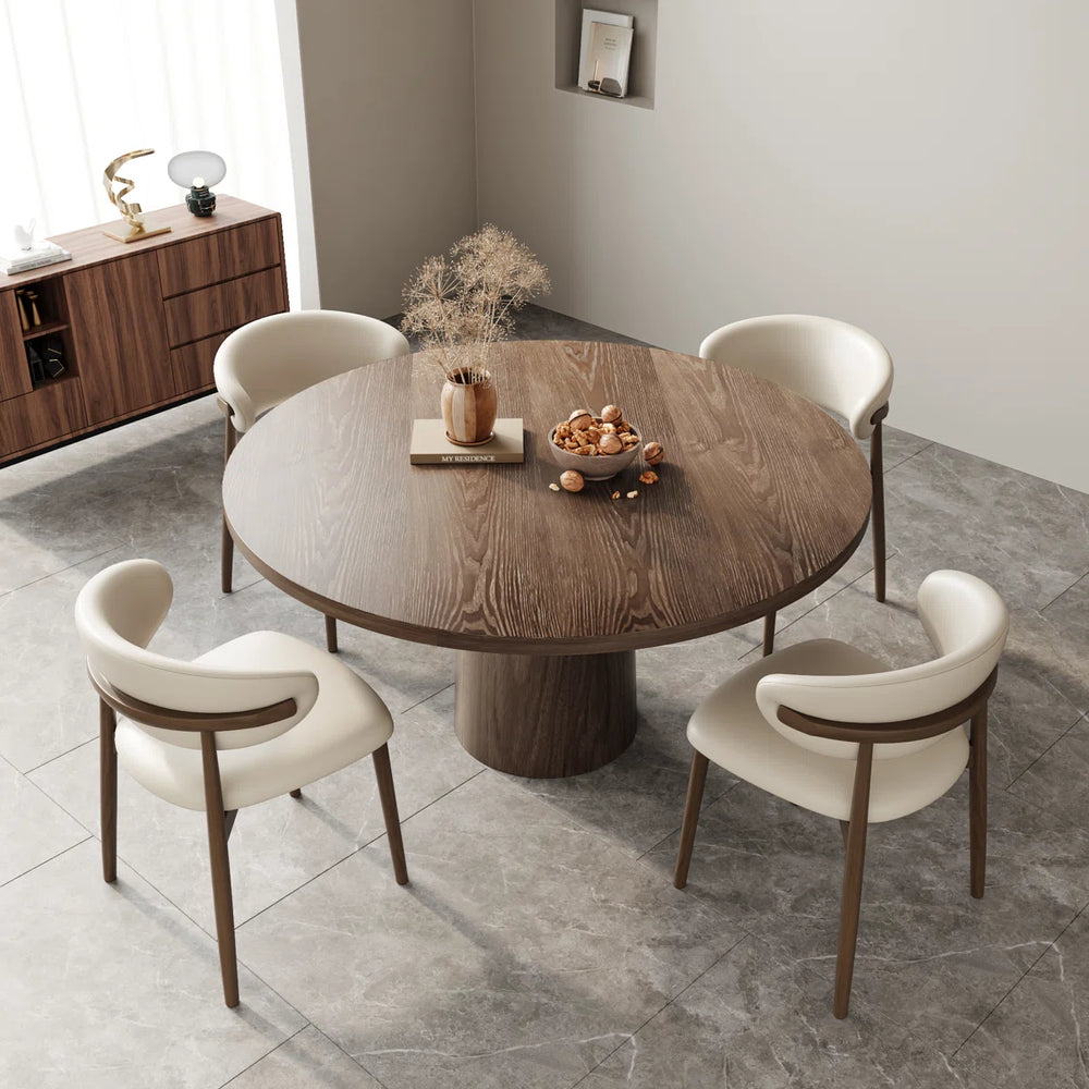 fukaan 5Pcs Dark Walnut Round Table Set - Wooden Bazar