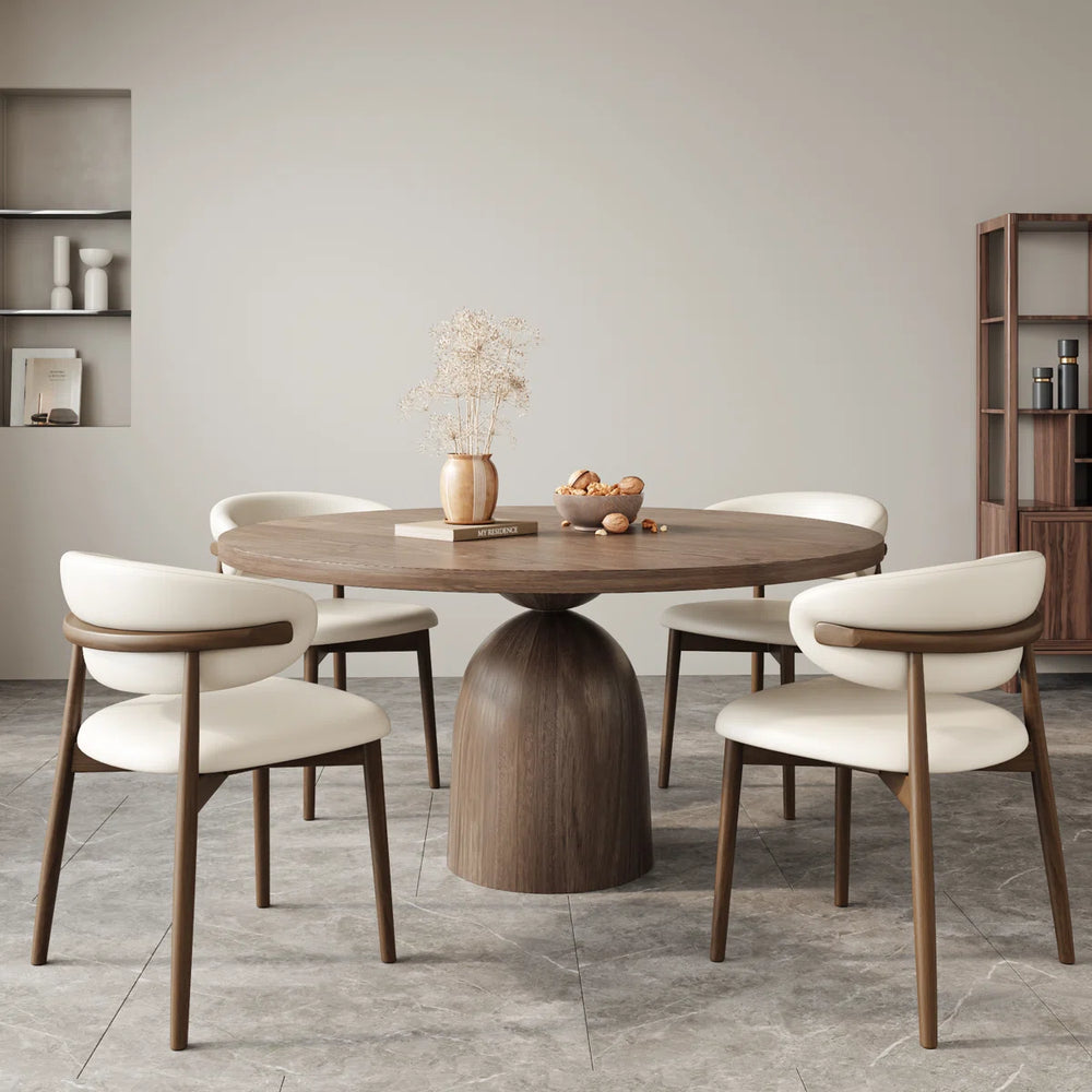 fukaan 5Pcs Dark Walnut Round Table Set - Wooden Bazar