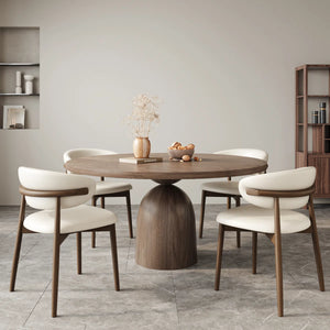 fukaan 5Pcs Dark Walnut Round Table Set - Wooden Bazar