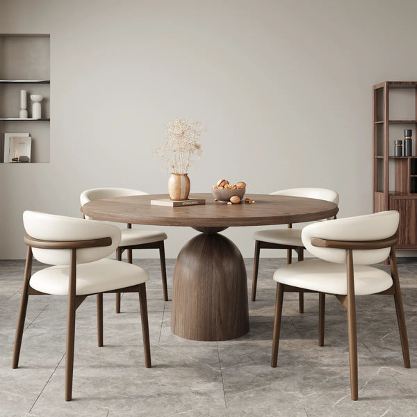 fukaan 5Pcs Dark Walnut Round Table Set - Wooden Bazar