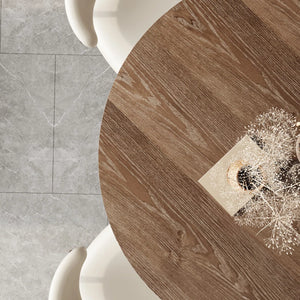 fukaan 5Pcs Dark Walnut Round Table Set - Wooden Bazar