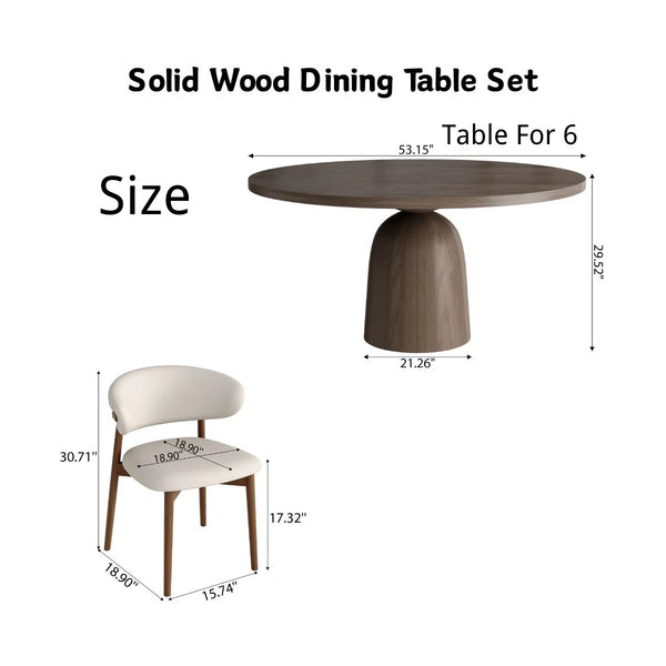 fukaan 5Pcs Dark Walnut Round Table Set - Wooden Bazar