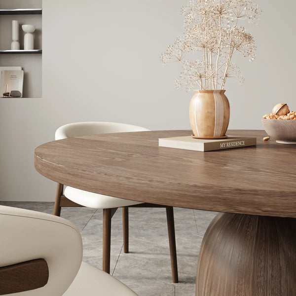 fukaan 5Pcs Dark Walnut Round Table Set - Wooden Bazar