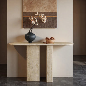 Wabi-Sabi Natural Stone Console Table with Sculptural Cave-Inspired Design for Entryway & Living Room  Wooden Bazar