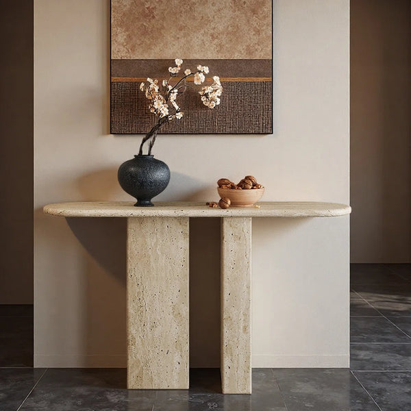 Wabi-Sabi Natural Stone Console Table with Sculptural Cave-Inspired Design for Entryway & Living Room  Wooden Bazar