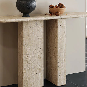 Wabi-Sabi Natural Stone Console Table with Sculptural Cave-Inspired Design for Entryway & Living Room  Wooden Bazar