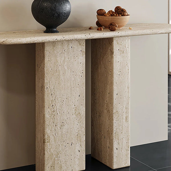 Wabi-Sabi Natural Stone Console Table with Sculptural Cave-Inspired Design for Entryway & Living Room  Wooden Bazar