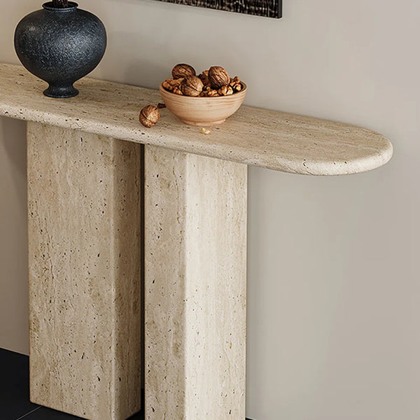 Wabi-Sabi Natural Stone Console Table with Sculptural Cave-Inspired Design for Entryway & Living Room  Wooden Bazar