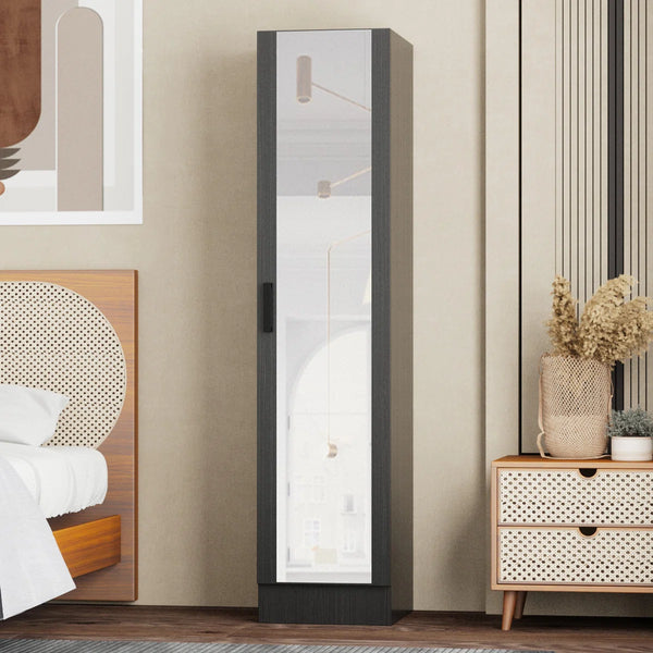 Wardrobe Armoire with Mirror Door & Reversible Left- or Right-Hand Opening  Wooden Bazar