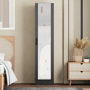 Wardrobe Armoire with Mirror Door & Reversible Left- or Right-Hand Opening  Wooden Bazar
