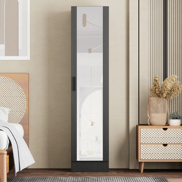 Wardrobe Armoire with Mirror Door & Reversible Left- or Right-Hand Opening  Wooden Bazar