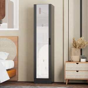 Wardrobe Armoire with Mirror Door & Reversible Left- or Right-Hand Opening  Wooden Bazar