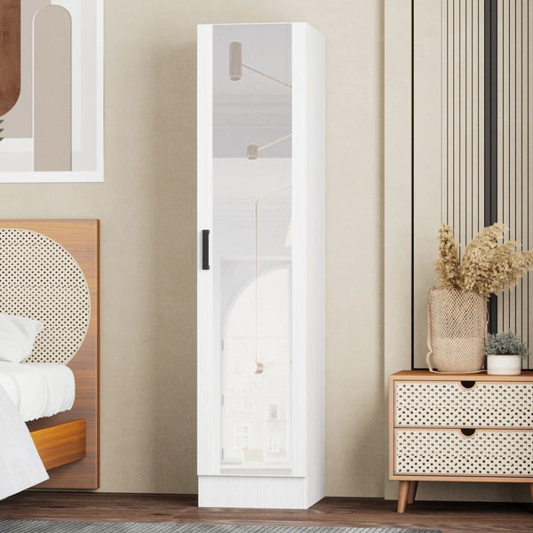 Wardrobe Armoire with Mirror Door & Reversible Left- or Right-Hand Opening  Wooden Bazar