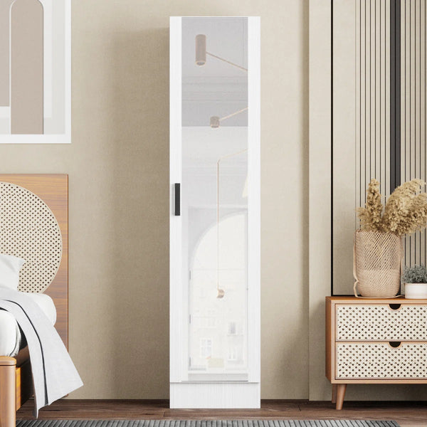 Wardrobe Armoire with Mirror Door & Reversible Left- or Right-Hand Opening  Wooden Bazar