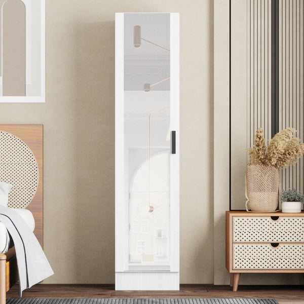 Wardrobe Armoire with Mirror Door & Reversible Left- or Right-Hand Opening  Wooden Bazar
