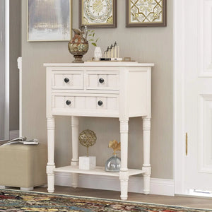 Modern Rustic Narrow Console Table with 3 Drawers & Bottom Shelf  Wooden Bazar