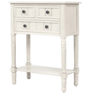 Modern Rustic Narrow Console Table with 3 Drawers & Bottom Shelf  Wooden Bazar