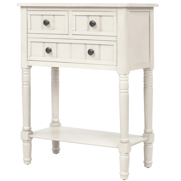 Modern Rustic Narrow Console Table with 3 Drawers & Bottom Shelf  Wooden Bazar