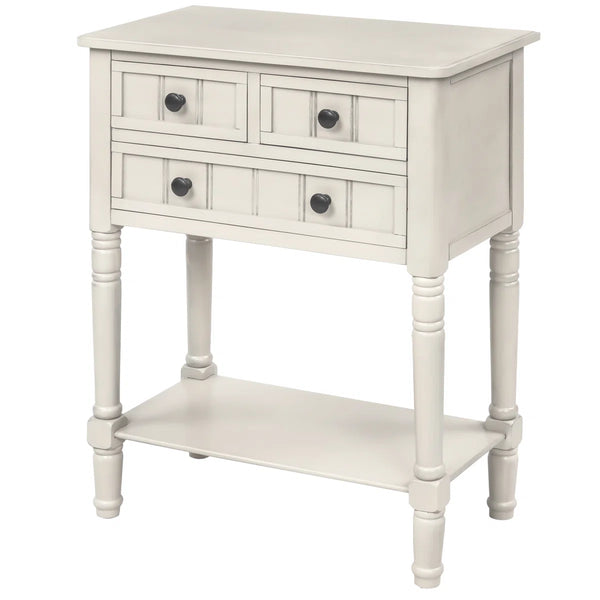 Modern Rustic Narrow Console Table with 3 Drawers & Bottom Shelf  Wooden Bazar