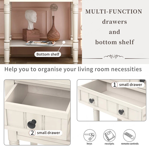 Modern Rustic Narrow Console Table with 3 Drawers & Bottom Shelf  Wooden Bazar