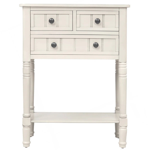 Modern Rustic Narrow Console Table with 3 Drawers & Bottom Shelf  Wooden Bazar
