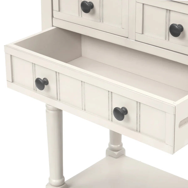 Modern Rustic Narrow Console Table with 3 Drawers & Bottom Shelf  Wooden Bazar