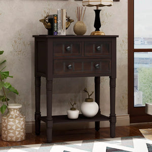 Weinman Modern Rustic Narrow Console Table with 3 Drawers & Bottom Shelf  Wooden Bazar