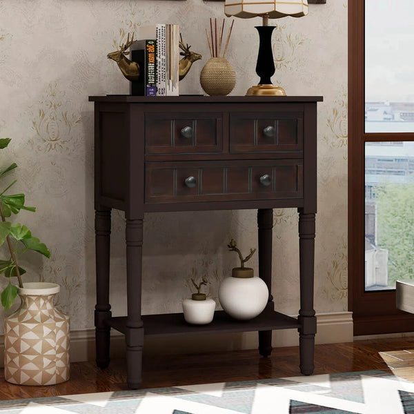 Weinman Modern Rustic Narrow Console Table with 3 Drawers & Bottom Shelf  Wooden Bazar