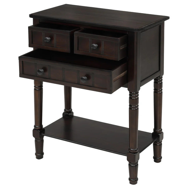 Weinman Modern Rustic Narrow Console Table with 3 Drawers & Bottom Shelf  Wooden Bazar