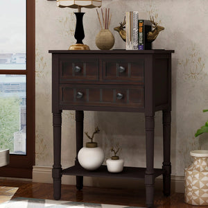 Weinman Modern Rustic Narrow Console Table with 3 Drawers & Bottom Shelf  Wooden Bazar