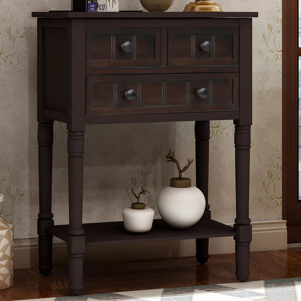 Weinman Modern Rustic Narrow Console Table with 3 Drawers & Bottom Shelf  Wooden Bazar