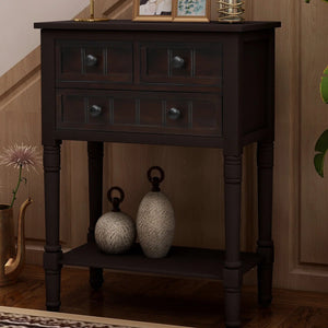 Weinman Modern Rustic Narrow Console Table with 3 Drawers & Bottom Shelf  Wooden Bazar