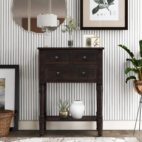 Weinman Modern Rustic Narrow Console Table with 3 Drawers & Bottom Shelf  Wooden Bazar