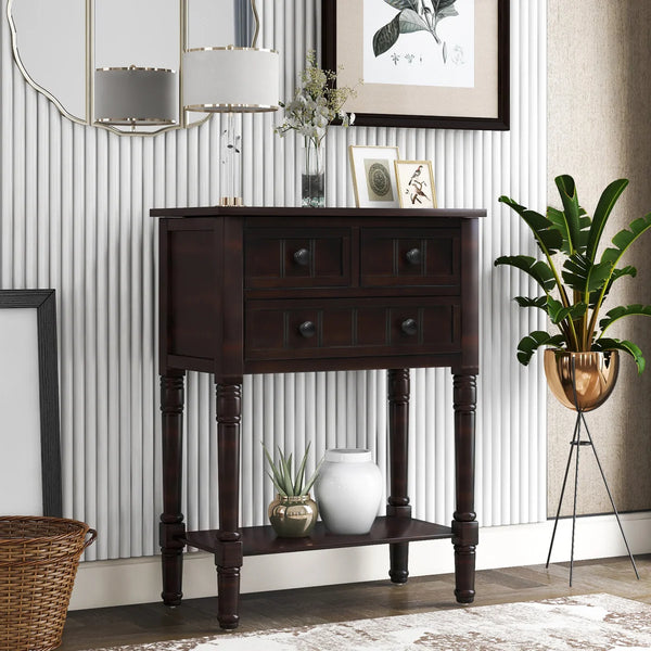 Weinman Modern Rustic Narrow Console Table with 3 Drawers & Bottom Shelf  Wooden Bazar