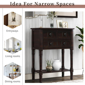 Weinman Modern Rustic Narrow Console Table with 3 Drawers & Bottom Shelf  Wooden Bazar